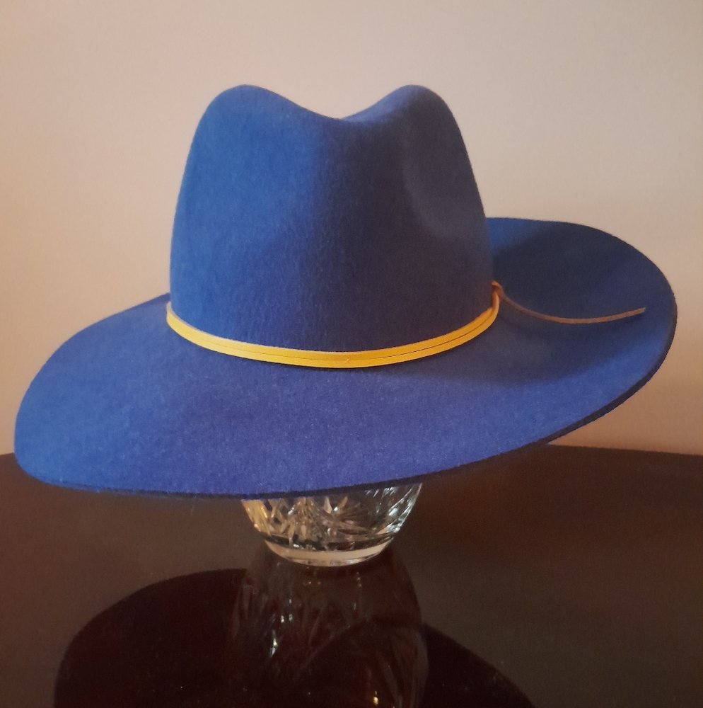 Stylish Blue FELT HAT with Yellow Band For  Woman
